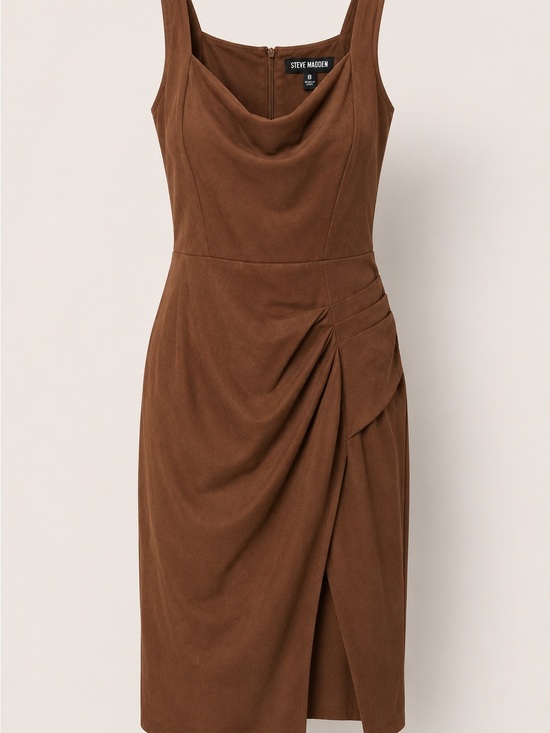 Steve Madden Dresses & Skirts - Steve Madden Chocolate Brown Cowl Neck Midi Dress-Size 8